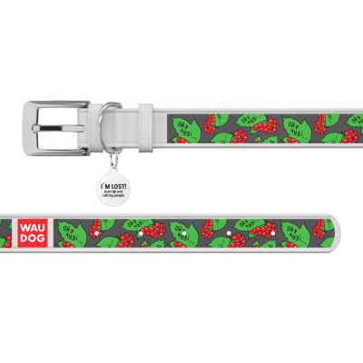 Нашийник для тварин WAUDOG Design з QR паспортом &quot;Калина&quot; XS Ш 12 мм Д 20-28 см (білий) (3602-0228-15)