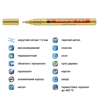 Маркер Edding Paint 1-2 мм круглий золотий (e-751/53)