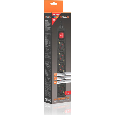 Мережевий фільтр живлення REAL-EL RS-PROTECT M 10m, black (EL122300037)