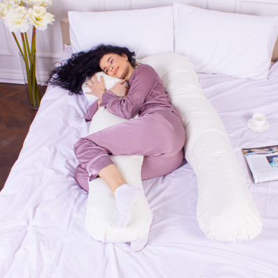 Подушка MirSon для вагітних і відпочинку Eco Line №8033 U-подібна White-Creamy (2200006185086)