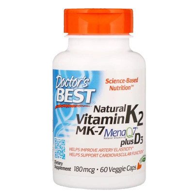 Вітамінно-мінеральний комплекс Doctor&#039;s Best Вітамін K2 з D3, Vitamin K2 plus Vitamin D3, 180 мкг, 60 кап (DRB-00404)