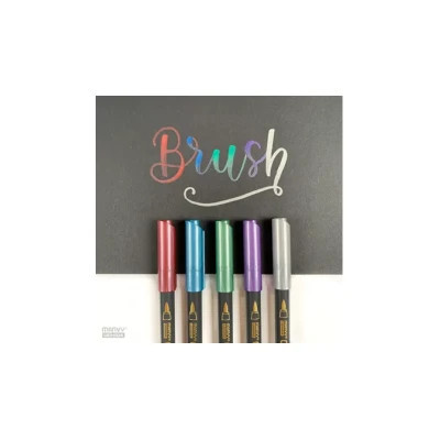 Маркер Marvy Набір маркерів на водній основі Opaque Brush, металіки, 6 кольорів (752481951820)