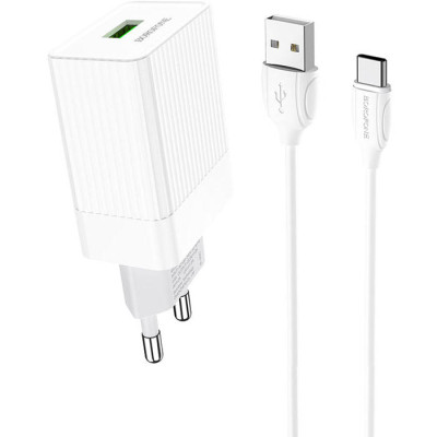 Зарядний пристрій BOROFONE BA47A Mighty speed single port QC3.0 3A + Type-C cable White (BA47ACW)