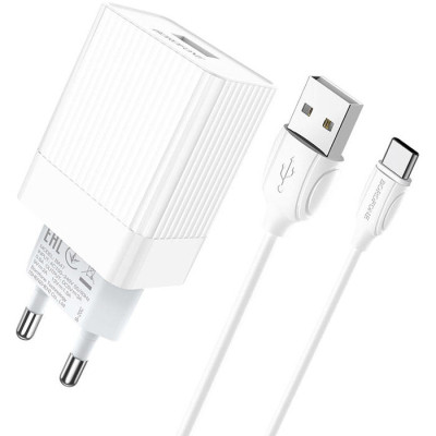Зарядний пристрій BOROFONE BA47A Mighty speed single port QC3.0 3A + Type-C cable White (BA47ACW)