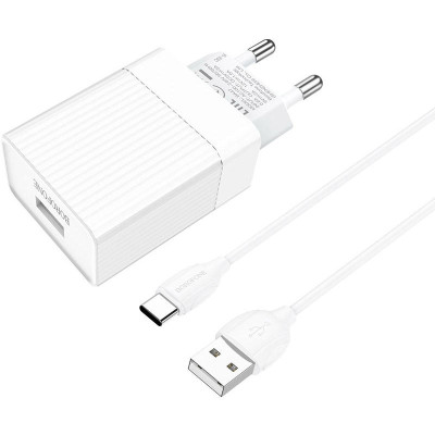 Зарядний пристрій BOROFONE BA47A Mighty speed single port QC3.0 3A + Type-C cable White (BA47ACW)