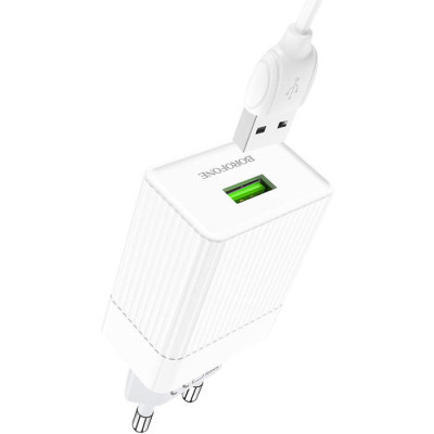 Зарядний пристрій BOROFONE BA47A Mighty speed single port QC3.0 3A + Type-C cable White (BA47ACW)