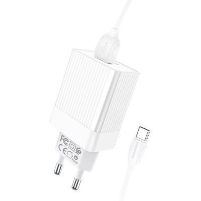 Зарядний пристрій BOROFONE BA47A Mighty speed single port QC3.0 3A + Type-C cable White (BA47ACW)