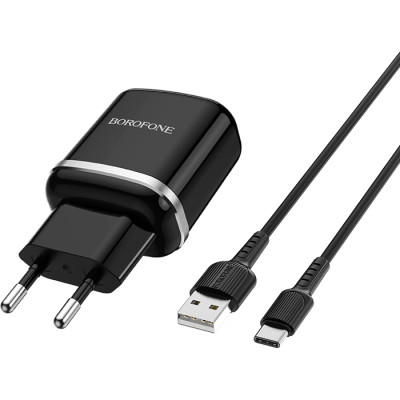 Зарядний пристрій BOROFONE BA36A High speed single port QC3.0 charger set(Type-C) Black (BA36ACB)