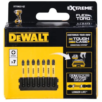 Набір біт DeWALT в касеті для Tough Case, FlexTorq, L=57 мм, Рz2 - 7 шт. (DT70821)