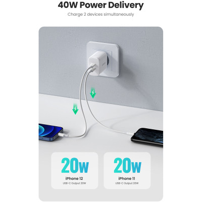 Зарядное устройство Ugreen 2xUSB 40W PD (2xType-C) PD CD243 White (10343)