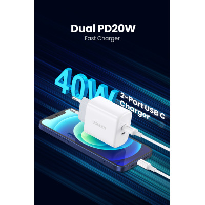 Зарядное устройство Ugreen 2xUSB 40W PD (2xType-C) PD CD243 White (10343)