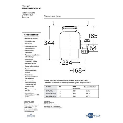 Подрібнювач харчових відходів In-Sink-Erator Model Evolution Supreme 200