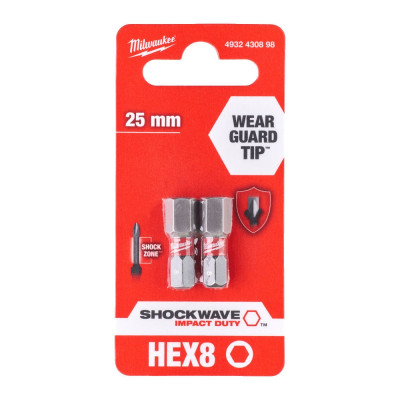 Набір біт Milwaukee SHOCKWAVE, Hex8, 25мм, 2шт (4932430898)