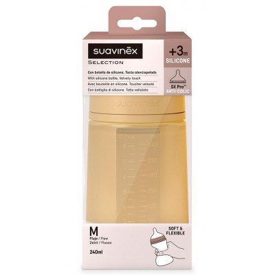 Пляшечка для годування Suavinex Colour Essence силіконова, повільний потік,240 мл, мустард (308069)