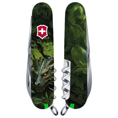 Ніж Victorinox Huntsman Zodiac 91 мм Зелений дерев&#039;яний дракон (1.3713.3_Z3240p)