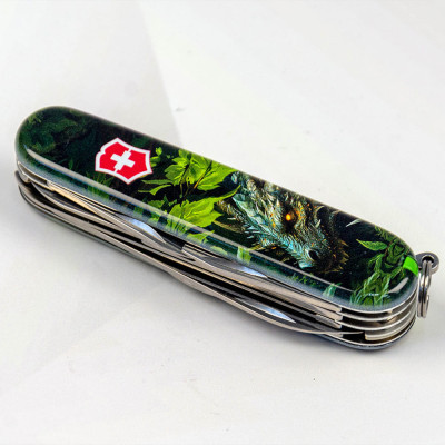 Ніж Victorinox Huntsman Zodiac 91 мм Зелений дерев&#039;яний дракон (1.3713.3_Z3240p)