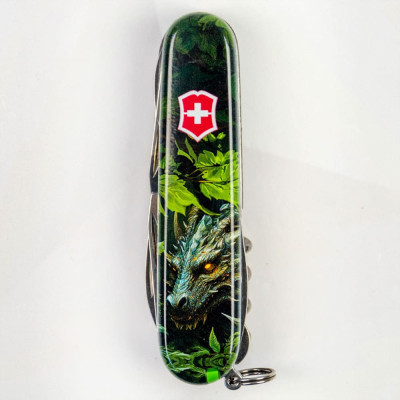 Ніж Victorinox Huntsman Zodiac 91 мм Зелений дерев&#039;яний дракон (1.3713.3_Z3240p)