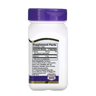 Амінокислота 21st Century Мелатонін, 3 мг, Melatonin, 90 таблеток (CEN-21240)