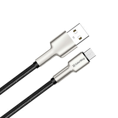 Дата кабель USB 2.0 AM to Micro 5P 1.0m head metal black ColorWay (CW-CBUM046-BK)