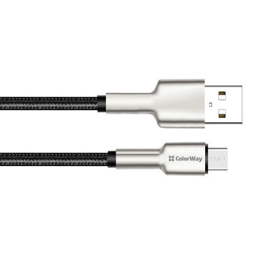 Дата кабель USB 2.0 AM to Micro 5P 1.0m head metal black ColorWay (CW-CBUM046-BK)