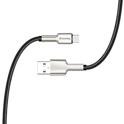 Дата кабель USB 2.0 AM to Micro 5P 1.0m head metal black ColorWay (CW-CBUM046-BK)