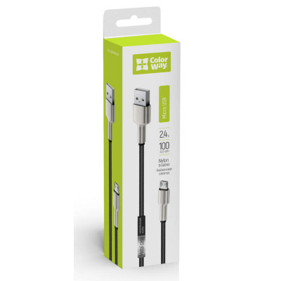 Дата кабель USB 2.0 AM to Micro 5P 1.0m head metal black ColorWay (CW-CBUM046-BK)