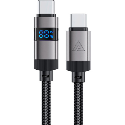 Дата кабель USB-C to USB-C 1.2m 60W digital display C15-03 Black Acefast (6974316283720)