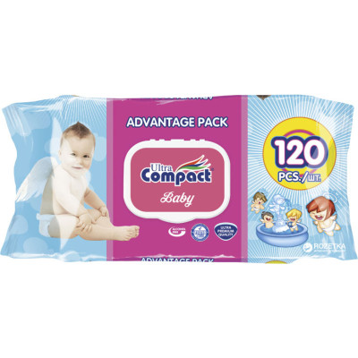 Дитячі вологі серветки Ultra Compact Angels Baby 120 шт. з клапаном (8697420532789)