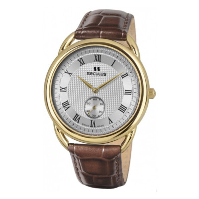 Наручний годинник Seculus 4483.2.1069 pvd-y, white dial, brown leather