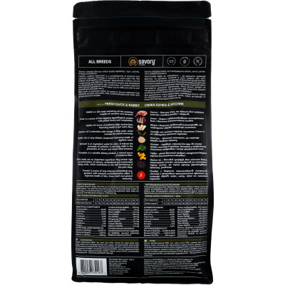 Сухий корм для собак Savory Adult All Breeds rich in Fresh Duck and Rabbit 1 кг (4820232630167)