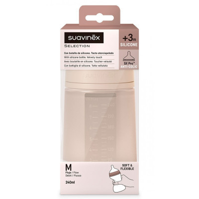 Пляшечка для годування Suavinex Colour Essence силіконова, повільний потік,240 мл, нюдова (308072)