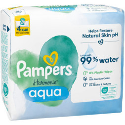 Дитячі вологі серветки Pampers Harmonie Aqua 4 пачки х 48 шт (8006540556139)