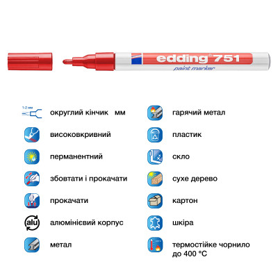 Маркер Edding Paint 1-2 мм круглий червоний (e-751/02)