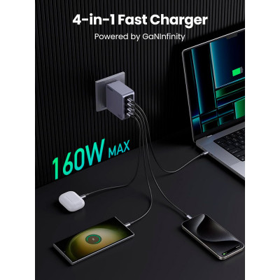 Зарядний пристрій Ugreen 4xUSB 160W (3xUSB-C + USB-A) Gan Nexode Pro X763 (25877)
