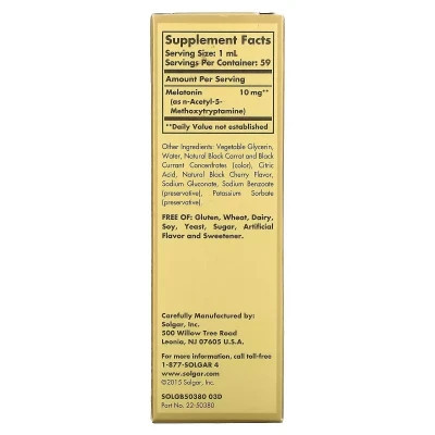 Амінокислота Solgar Мелатонін рідкий, 10 мг, смак черешні, Liquid Melatonin, 59 мл (SOL-50380)