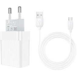Зарядний пристрій BOROFONE BA47A Mighty speed single port QC3.0 3A + Type-C cable White (BA47AMW)