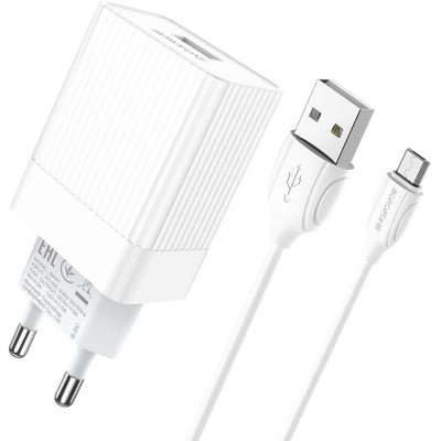 Зарядний пристрій BOROFONE BA47A Mighty speed single port QC3.0 3A + Type-C cable White (BA47AMW)