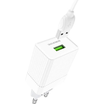 Зарядний пристрій BOROFONE BA47A Mighty speed single port QC3.0 3A + Type-C cable White (BA47AMW)