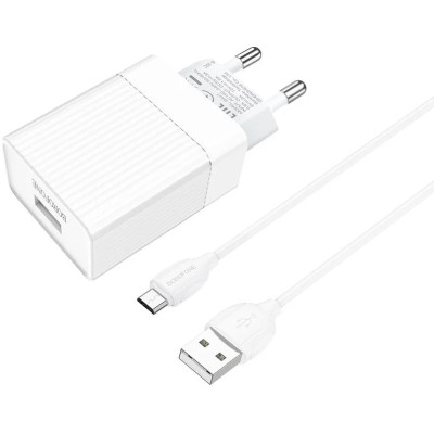 Зарядний пристрій BOROFONE BA47A Mighty speed single port QC3.0 3A + Type-C cable White (BA47AMW)