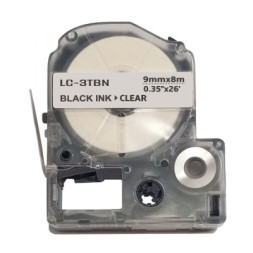 Стрічка для принтера етикеток UKRMARK EC3TBN-BK/CL, сумісна з LC3TBN 9мм х 8м. black on transparent (LC3TBN) (900900)
