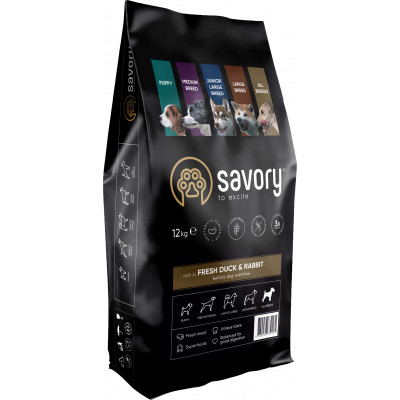 Сухий корм для собак Savory Adult All Breeds rich in Fresh Duck and Rabbit 12 кг (4820232630181)