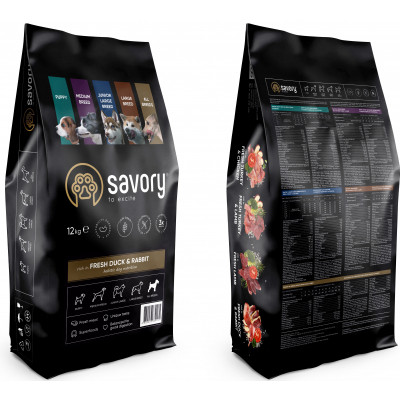 Сухий корм для собак Savory Adult All Breeds rich in Fresh Duck and Rabbit 12 кг (4820232630181)
