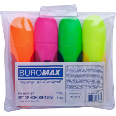 Набір маркерів Buromax highlighter pen, NEON, chisel tip, SET 4 colors (BM.8904-84)