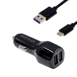 Зарядний пристрій Grand-X 2,1A, 12-24V, 2USB + cable USB -&gt; TypeC, Cu, 1m (CH-26TC)