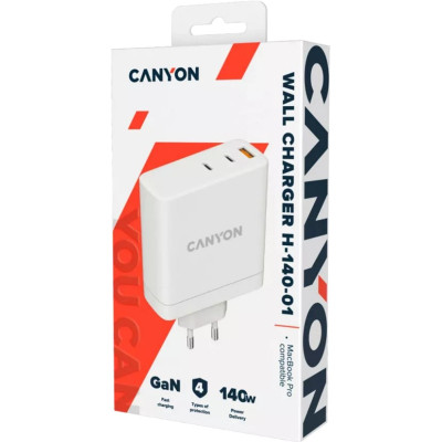 Зарядний пристрій Canyon H-140-01 Wall charger with 1USB-A 2 USB-C (CND-CHA140W01)