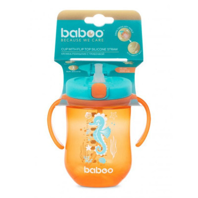 Поїльник-непроливайка Baboo з трубочкою Marine 300 мл Помаранчева (90601)