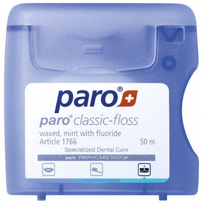 Зубна нитка Paro Swiss classic-floss вощена з м&#039;ятою і фторидом 50 м (7610458017661)