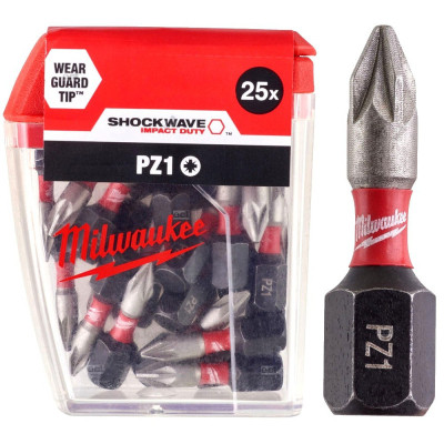 Набір біт Milwaukee SHOCKWAVE, PZ1, 25мм, 25шт (4932430861)