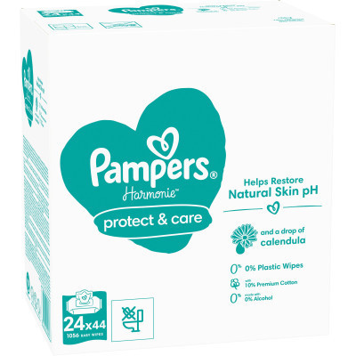 Дитячі вологі серветки Pampers Harmonie Protect&amp;Care з календулою 24 пачки х 44 шт (8700216250603)