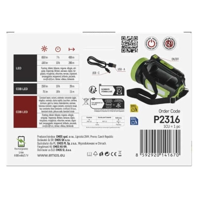 Ліхтар EMOS P2316 LED+ COB LED 850 лм 8000 мАг (P2316)